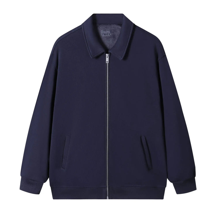 Japanese Retro Heavyweight 420g Silver Fox Fleece Solid Color Lapel Zip-up Jacket TRENDFLOW