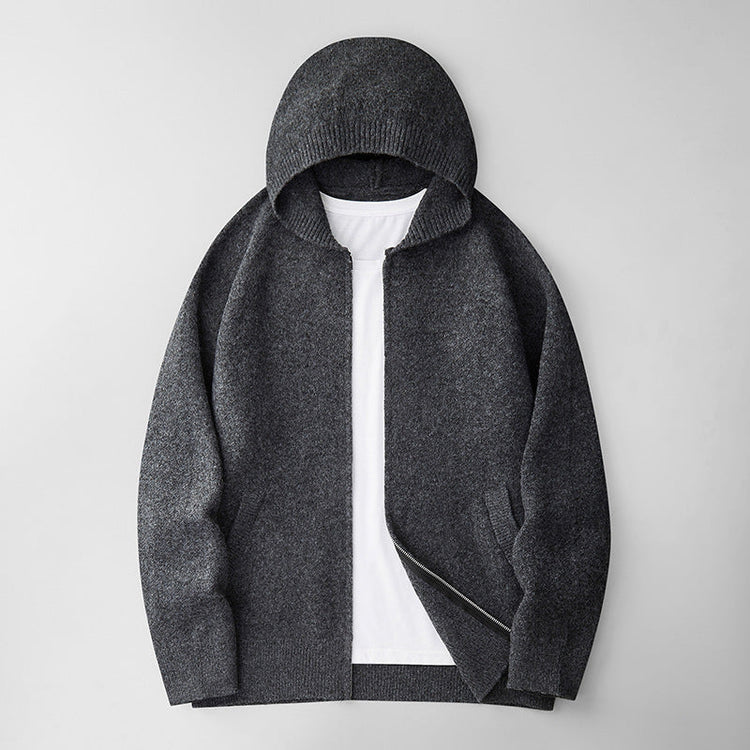 Fashionable Zippered Hooded Knitted Men&