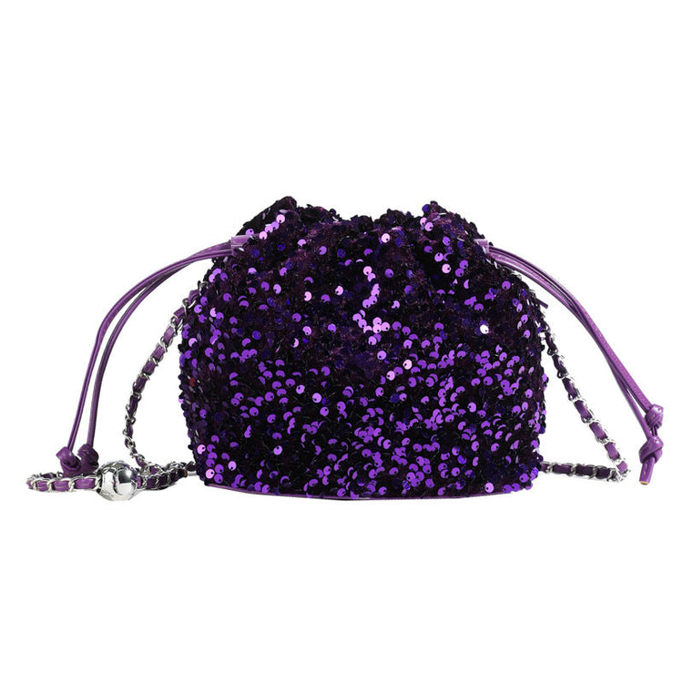 Bucket Bag With Mesh Patchwork Contrasting Colors Drawstring And Chain Strap TRENDFLOW