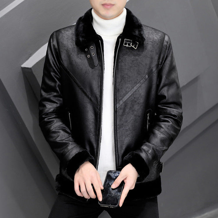 Fashion Casual Simple Thick Fur Collar Men&