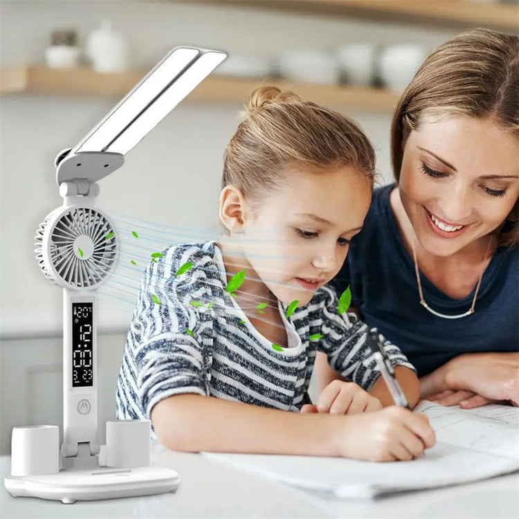 Foldable LED Table Light Eye Protection Multifunction Desk Lamp With Thermometer Calendar Fan Pen Holder Study Reading Fan Light TRENDFLOW