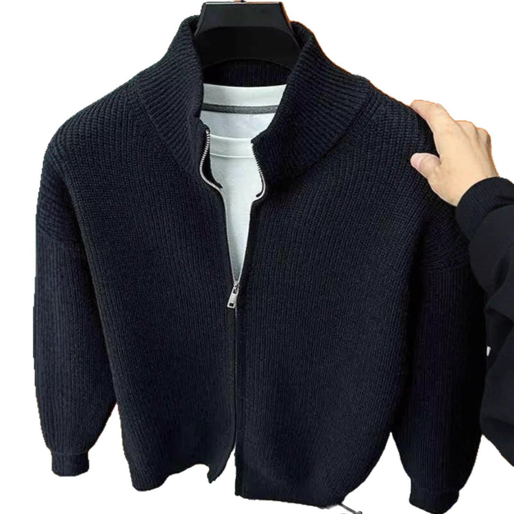 Solid-color Zip-up Cardigan Knitwear Men&