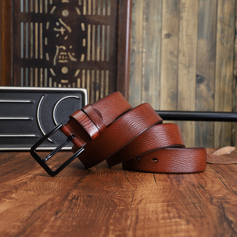 Men's Alloy Pin-buckle Belt With Top-layer Cowhidenew Casual Style