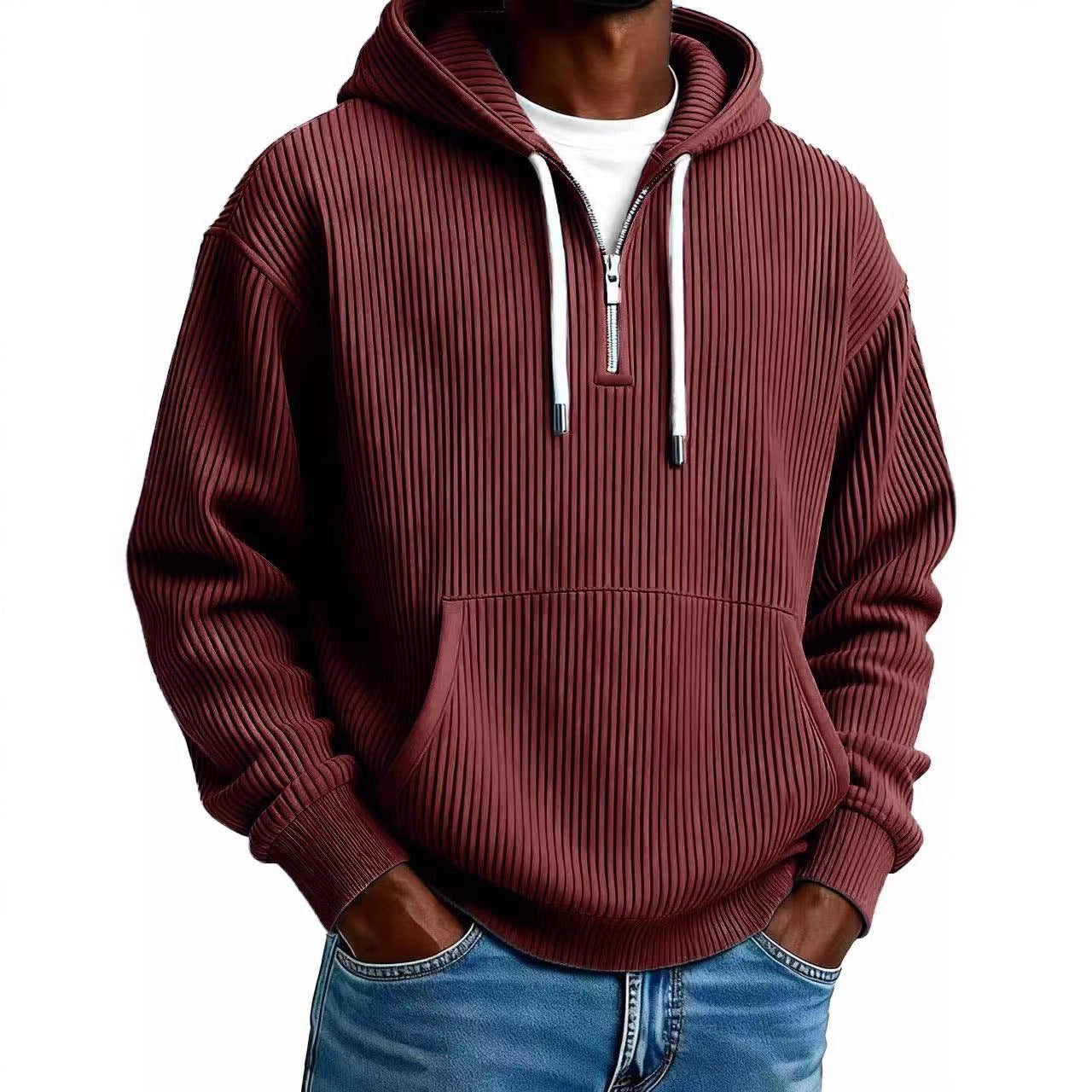 Men's Solid-Colored Corduroy Long-Sleeve Hoodie For Sports And Casual Wear