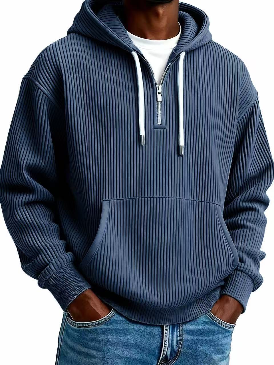Men's Solid-Colored Corduroy Long-Sleeve Hoodie For Sports And Casual Wear
