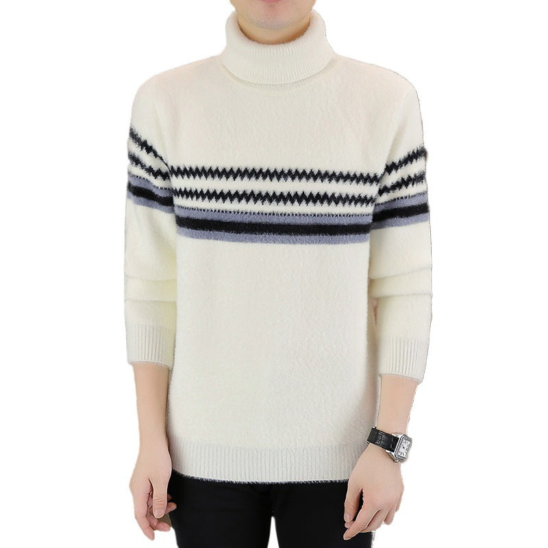 Knitted Gold Mink Sweater With A Turn-up Collar