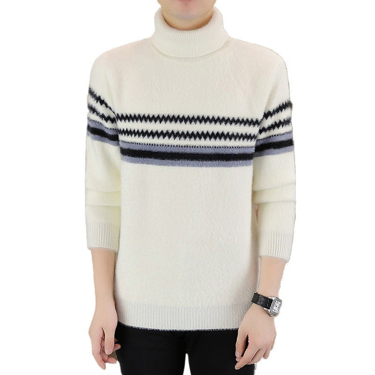 Knitted Gold Mink Sweater With A Turn-up Collar TRENDFLOW