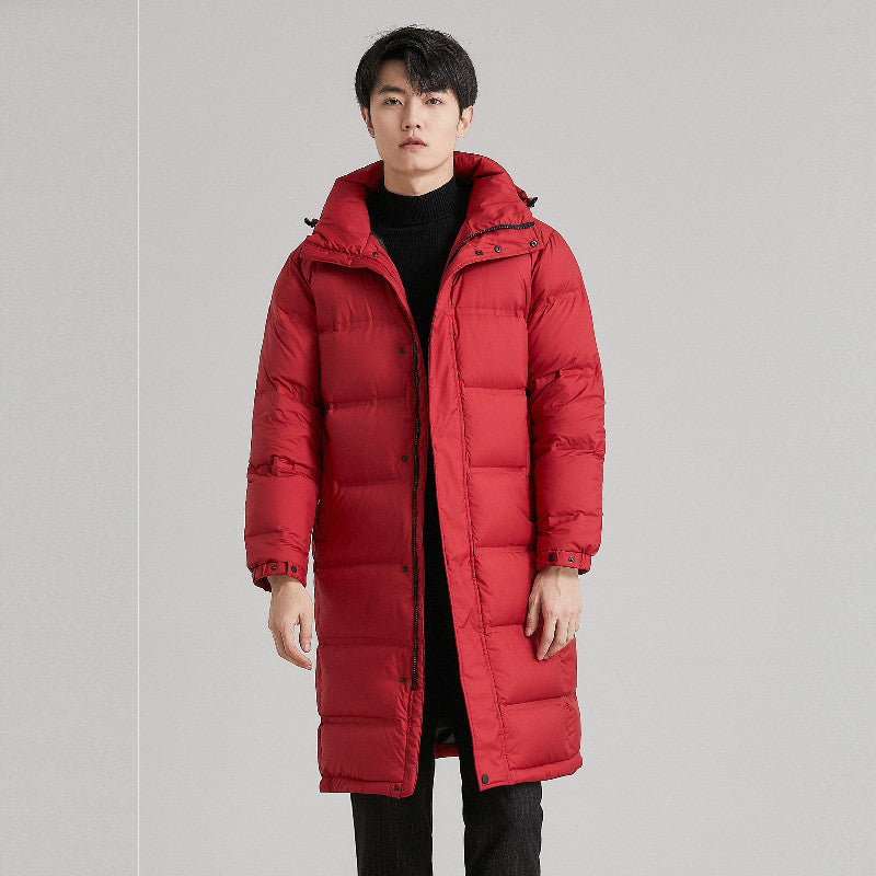 Solid Color Hat Man Mid-length Thickened Coat