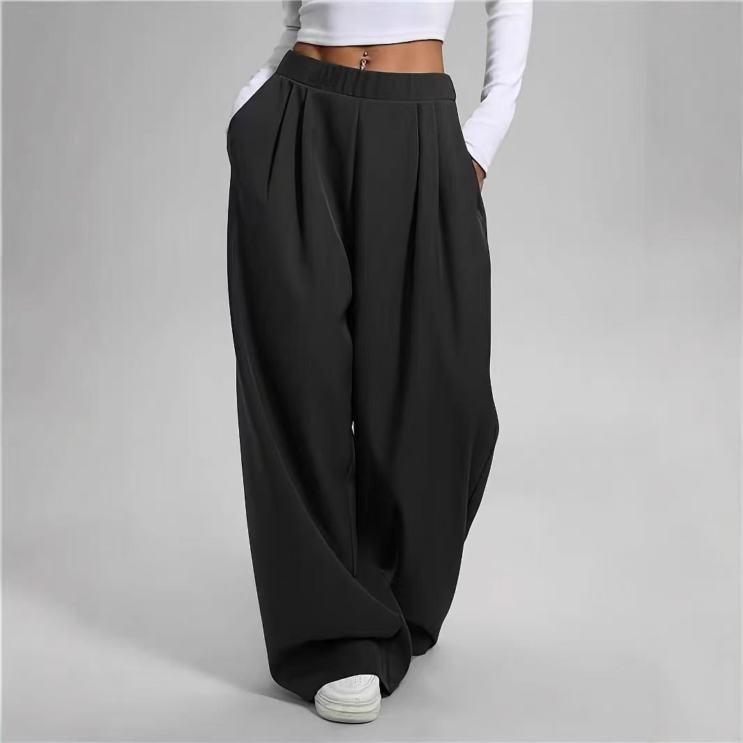 Sporty Casual Pocket High-waisted Women's Pants Loose And Slimming