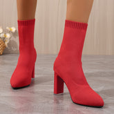 New Winter Fashion Minimalist Chunky-heeled Knitted Suede Ankle Boots With Pointed Toes For Women TRENDFLOW