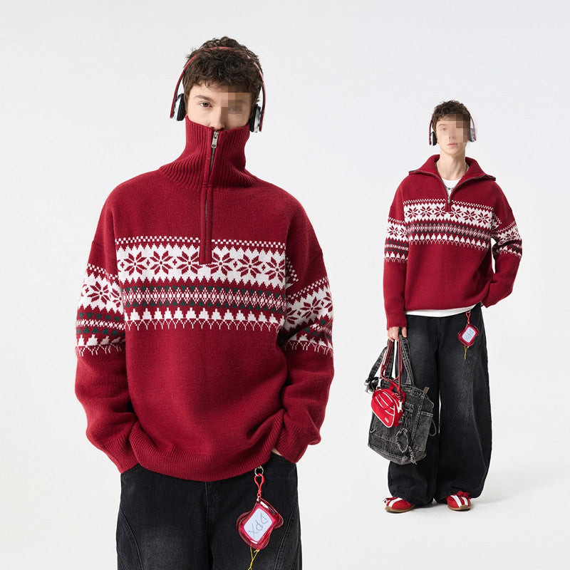 Loose-fitting Knitted Turtleneck Sweater With A Half-zip