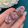 Internet Celebrant Explosive Luxury Crown Drop Shape Simulation Pink Tourmaline Color Treasure Opening Ring Pendant Earrings Suit