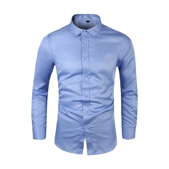 Long-sleeve Plus-size Lapel-collar Solid-color Business Shirt For Men TRENDFLOW