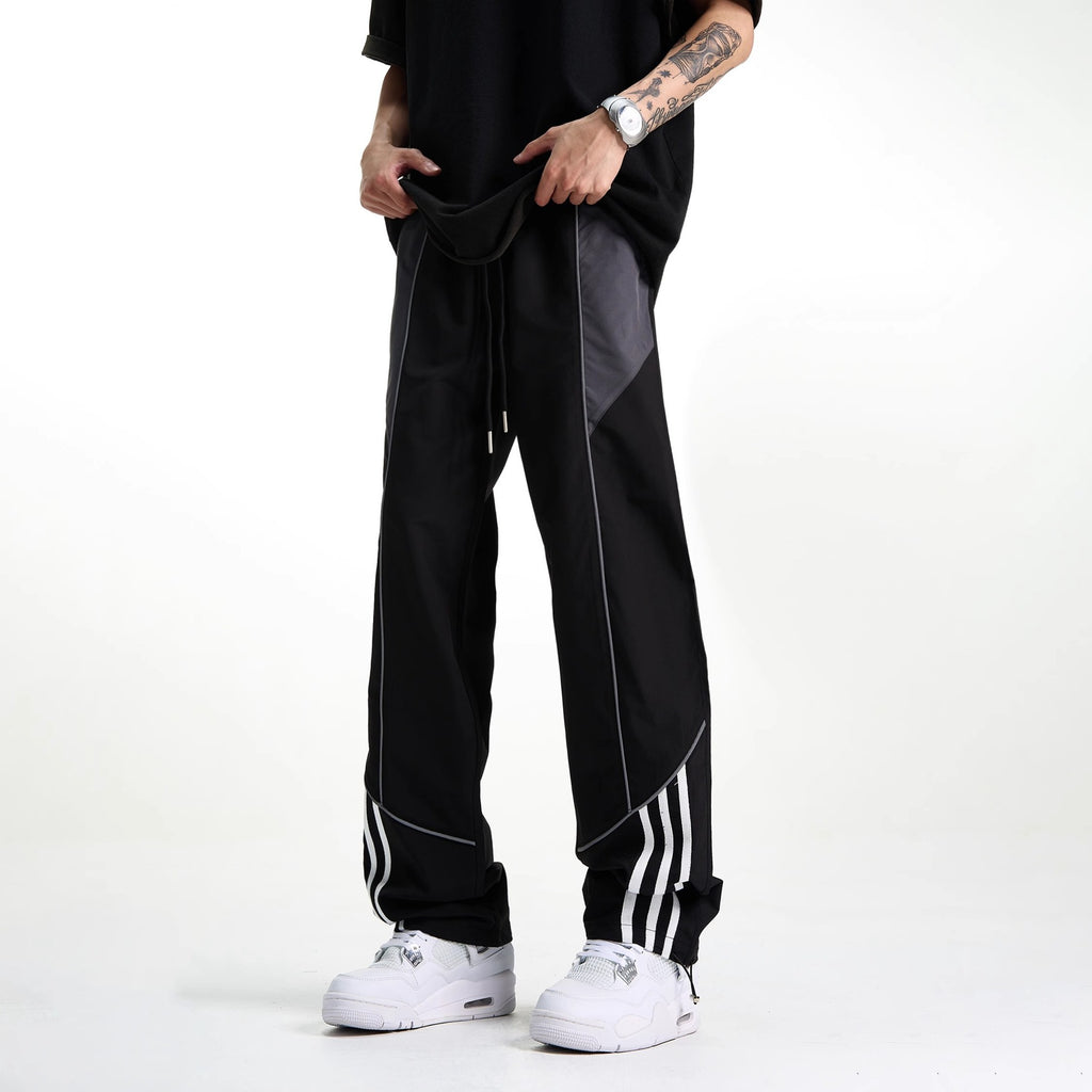Men's Patchwork Striped Straight-Cut Casual Pants