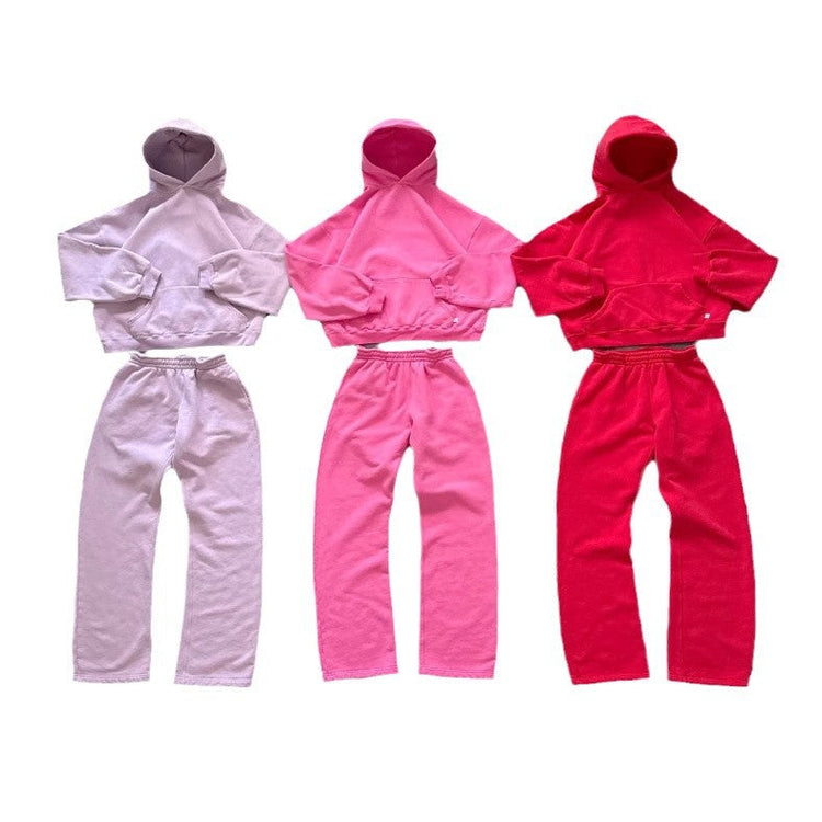 Solid-color Loose-fitting High-street Trendy Personalized Sweatshirt And Pants For Couples TRENDFLOW
