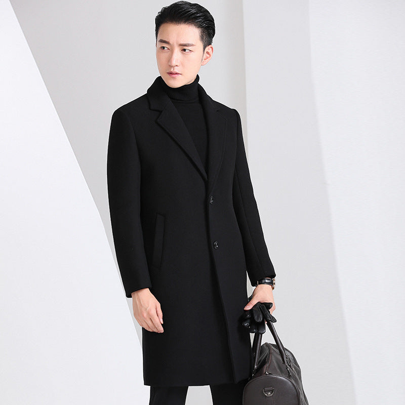 Slim-fit Youth Korean-style Mid-length Wool Coat For Men