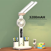 Foldable LED Table Light Eye Protection Multifunction Desk Lamp With Thermometer Calendar Fan Pen Holder Study Reading Fan Light TRENDFLOW