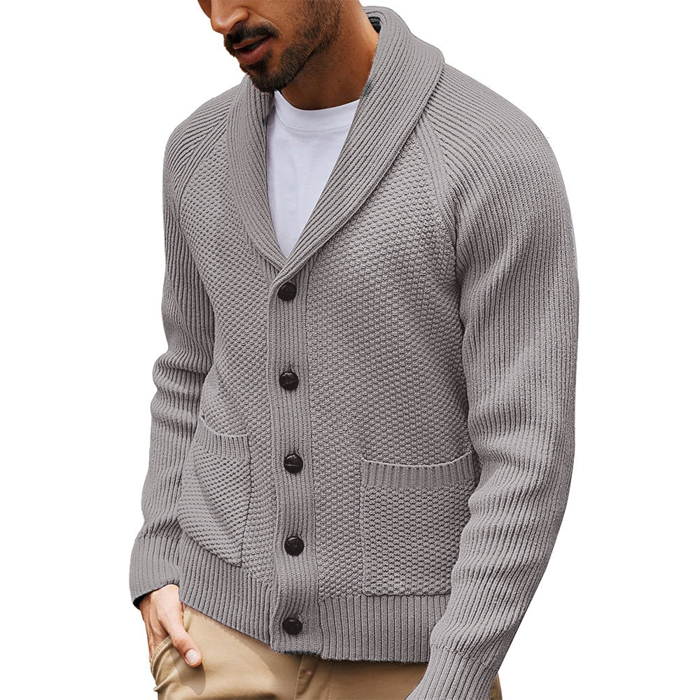 Casual Long-sleeve Sweater With A Turn-down Collar And Pockets
