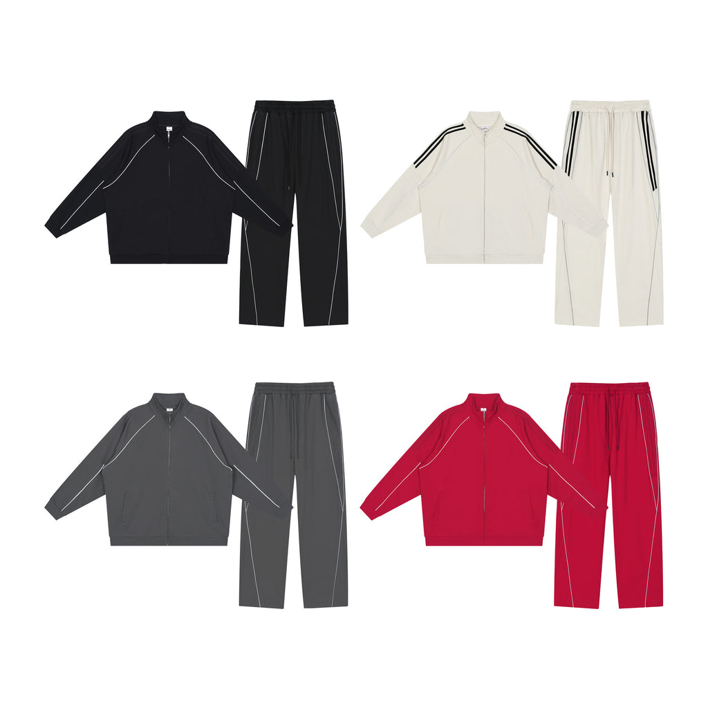 Men's Loose-Fit Cardigan With Reflective Stripes Sports Suit