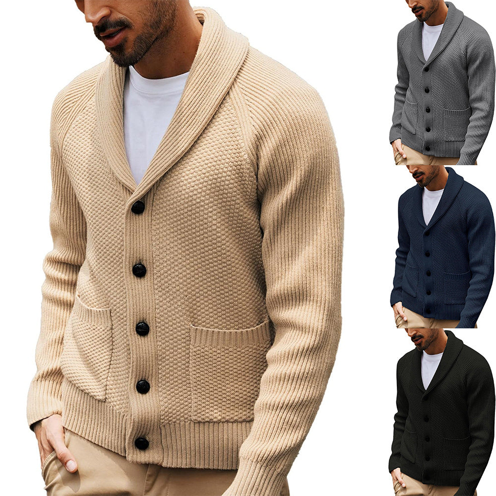Casual Long-sleeve Sweater With A Turn-down Collar And Pockets TRENDFLOW