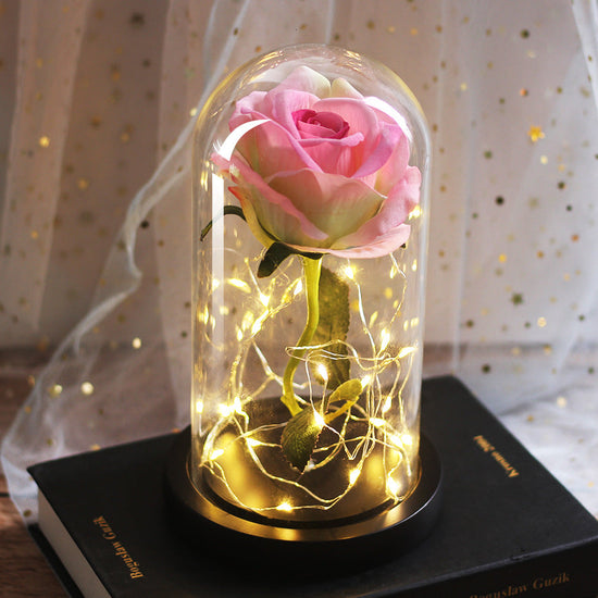Mothers Day Wedding Favors Bridesmaid Gift Immortal Simulation Rose Glass Cover Luminous Led Ornament TRENDFLOW