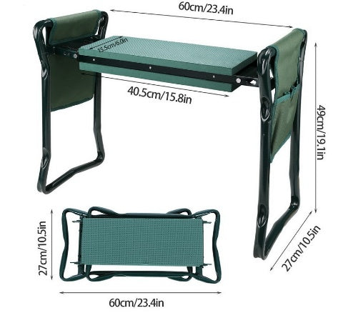 Foldable Outdoor Lawn Bench Chair With Tool Pouch Garden Rest TRENDFLOW