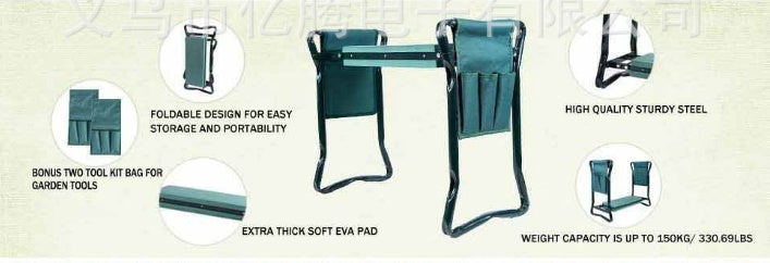 Foldable Outdoor Lawn Bench Chair With Tool Pouch Garden Rest TRENDFLOW