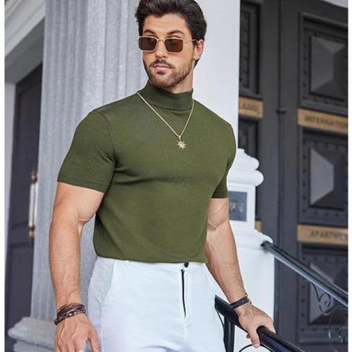 Men's Solid-color Turtleneck Short-sleeve Sweater