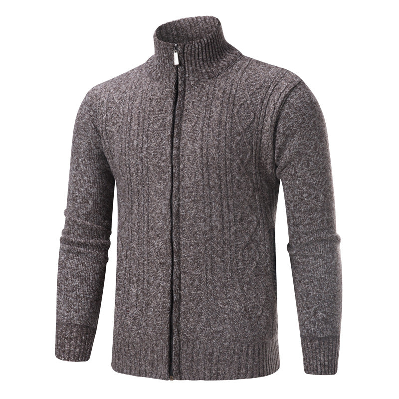 Fashionable Men's Stand-up Collar Fleece-lined Knit Sweater