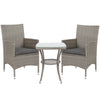 3 Pieces Rattan Bistro Set, Wicker Garden Furniture Set With 2-Tier Coffee Table And Chairs, Washable Cushions, For Outdoor Patio Balcony, Grey