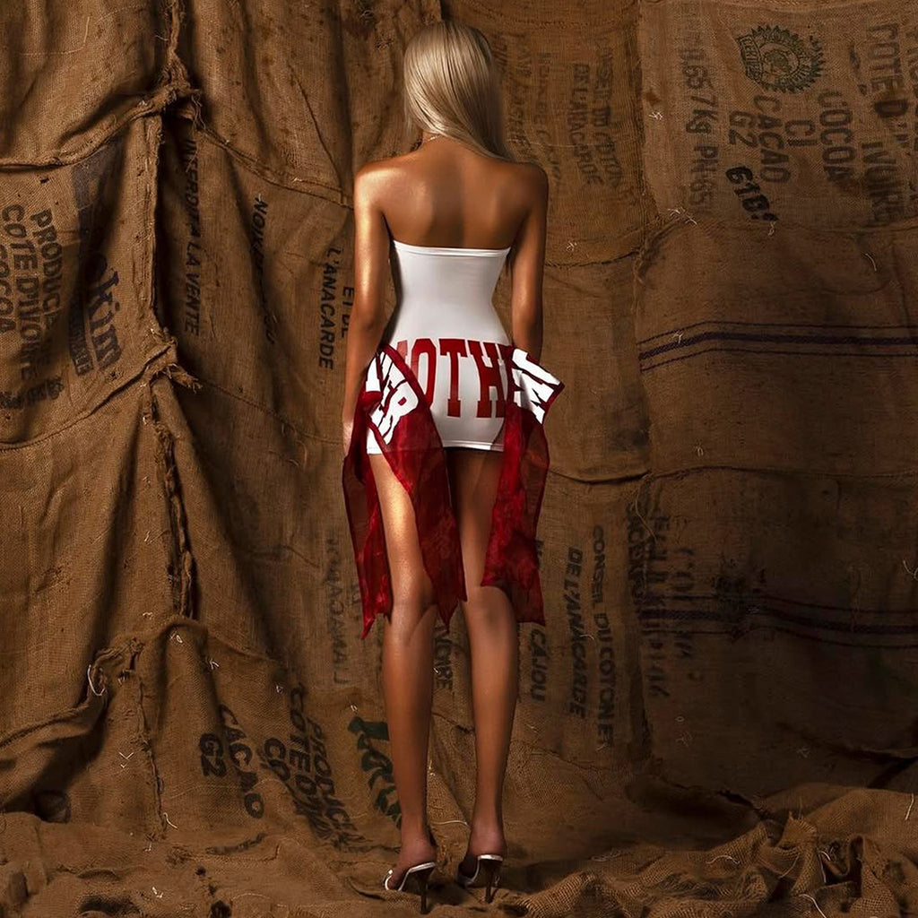 Fitted Waist Elegant Letter-printed Tube Top Mini Dress