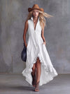 Vintage Casual Lapel Zipper Ruffled Flared Maxi Dress For Women
