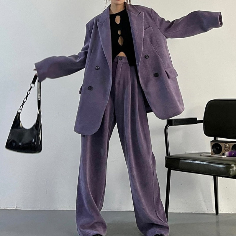Western Red And Purple Corduroy Leisure Suit Wide-leg Pants TRENDFLOW