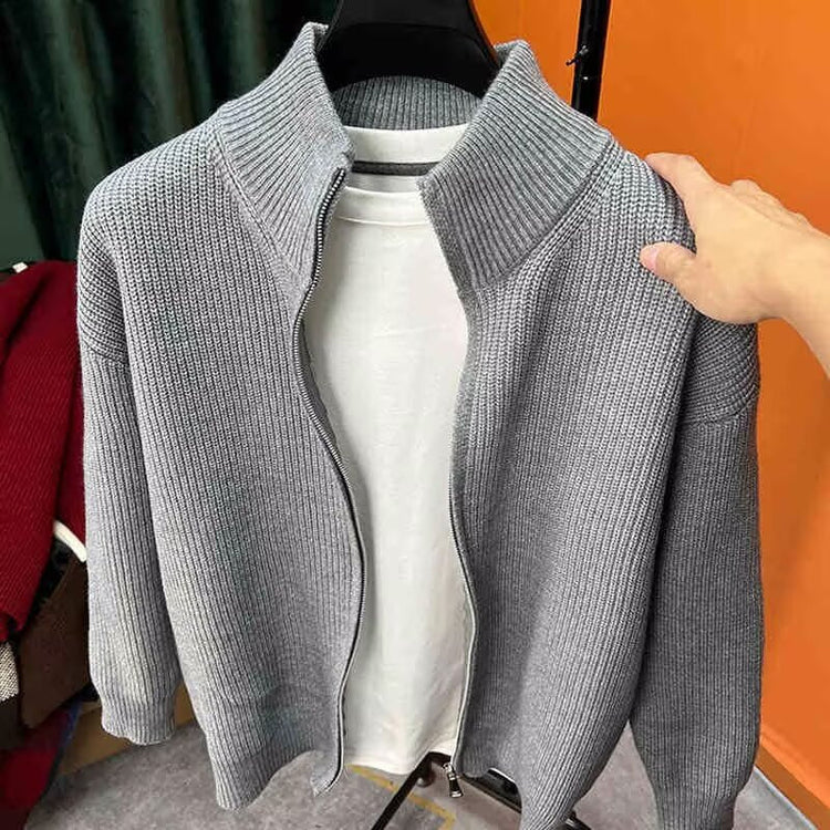 Solid-color Zip-up Cardigan Knitwear Men&