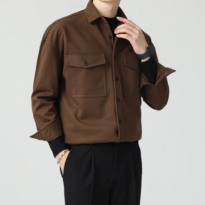 New Thickened Men's Workwear Long-sleeved Loose Wool Casual Jacket