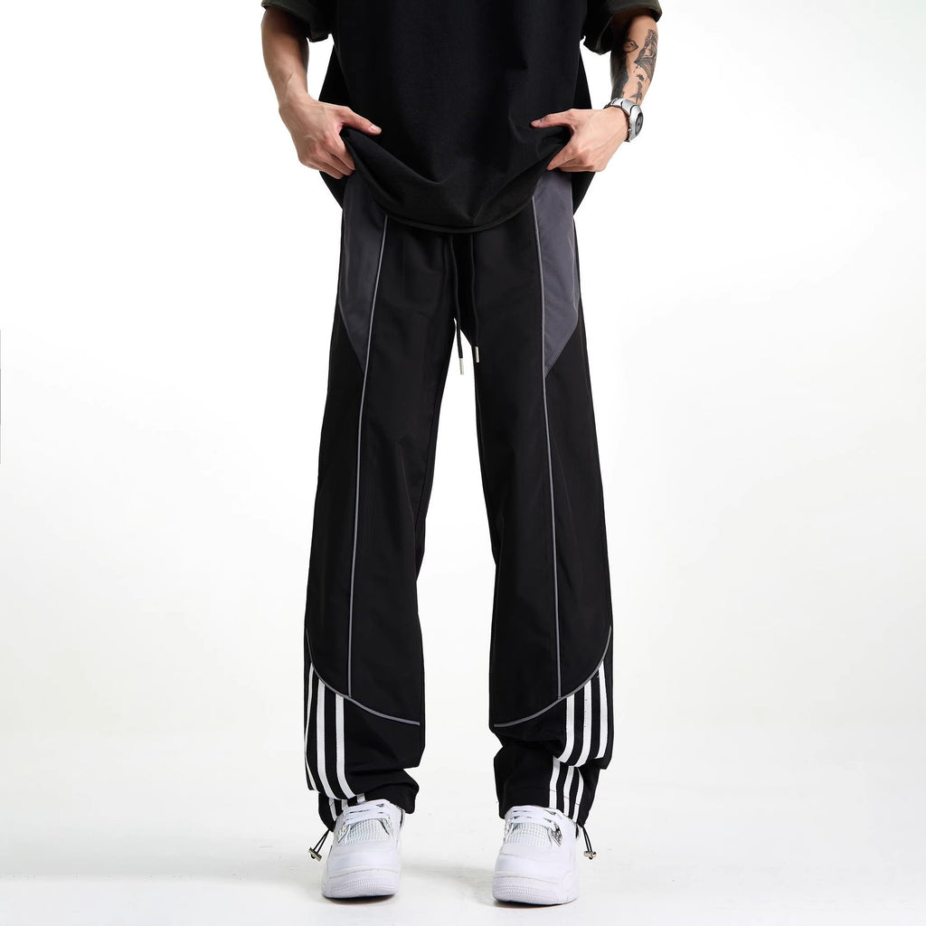 Men's Patchwork Striped Straight-Cut Casual Pants