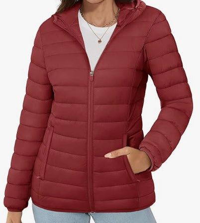 Hooded Down Jacket Zipper Winter Warm Coat Jacket