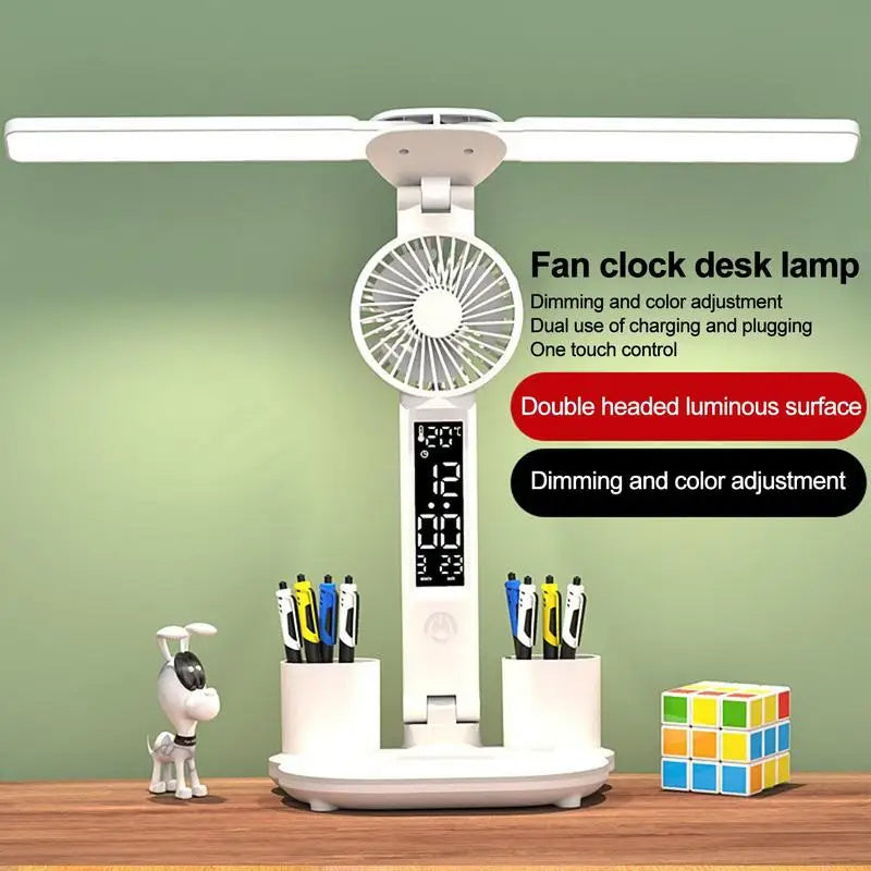 Foldable LED Table Light Eye Protection Multifunction Desk Lamp With Thermometer Calendar Fan Pen Holder Study Reading Fan Light TRENDFLOW