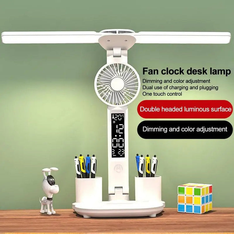Foldable LED Table Light Eye Protection Multifunction Desk Lamp With Thermometer Calendar Fan Pen Holder Study Reading Fan Light TRENDFLOW