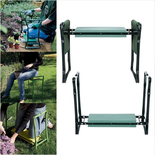 Foldable Outdoor Lawn Bench Chair With Tool Pouch Garden Rest TRENDFLOW