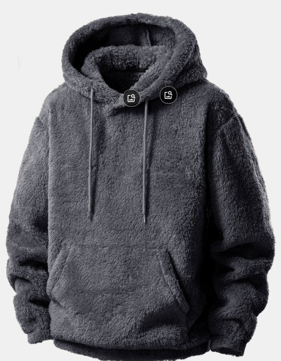 Solid-color Vintage Hooded Sweatshirt Winter Loungewear Arctic Fleece Top