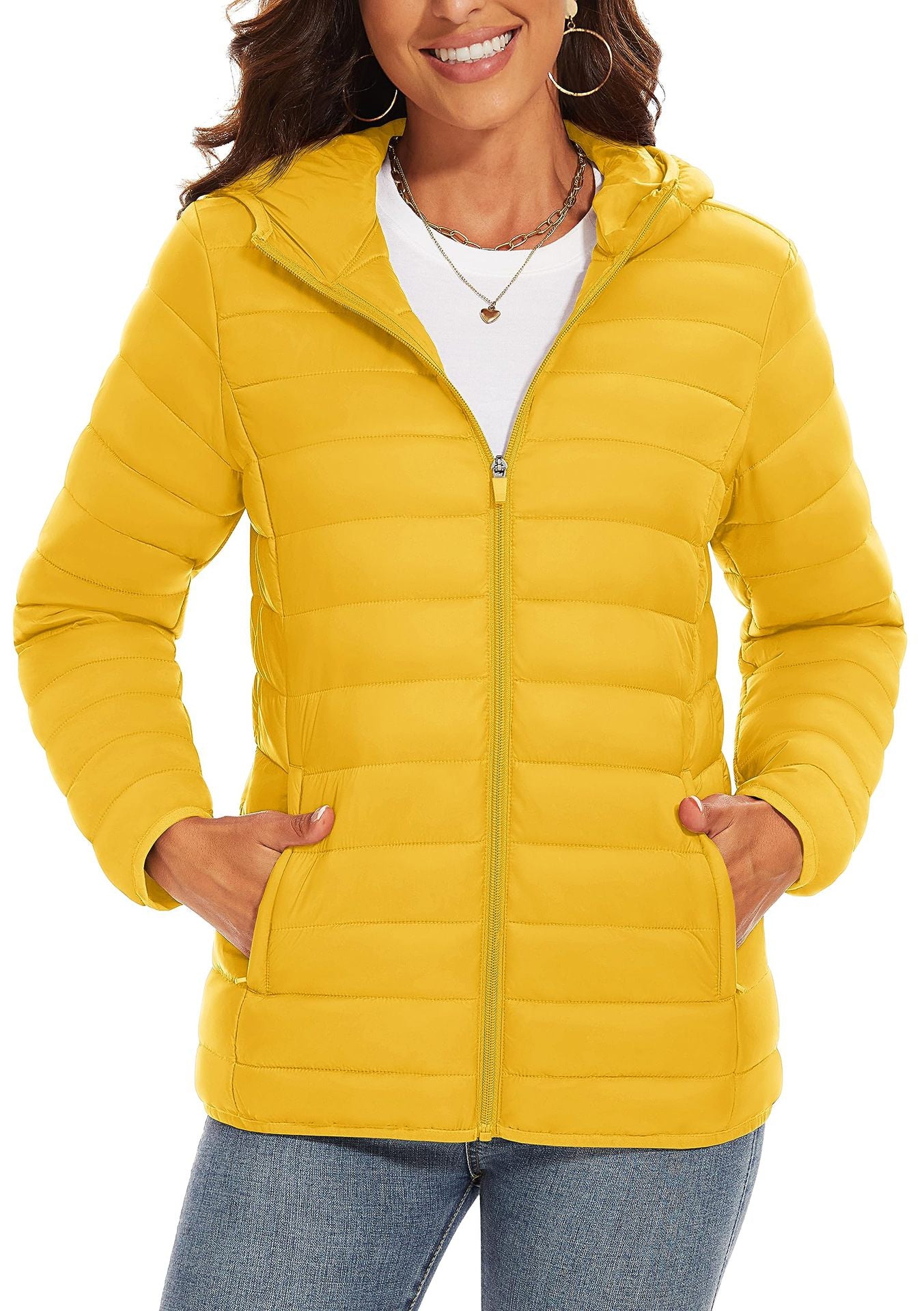 Hooded Down Jacket Zipper Winter Warm Coat Jacket