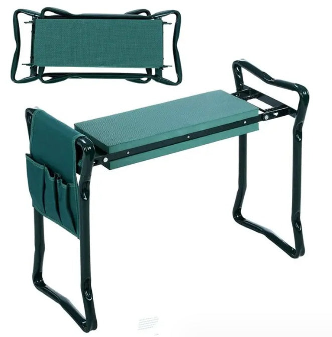 Foldable Outdoor Lawn Bench Chair With Tool Pouch Garden Rest TRENDFLOW
