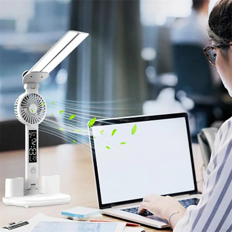 Foldable LED Table Light Eye Protection Multifunction Desk Lamp With Thermometer Calendar Fan Pen Holder Study Reading Fan Light TRENDFLOW