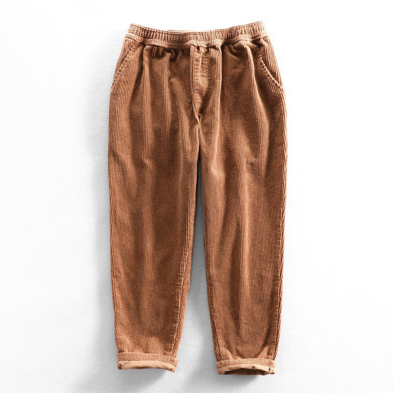 Men's Winter Corduroy Solid-Color Thermal Padded Casual Trousers With Elastic Waist