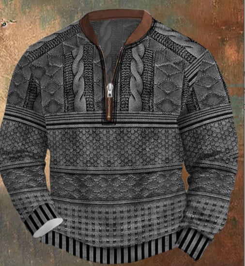 Men's Casual Checkered Printed Half Zip Hoodie