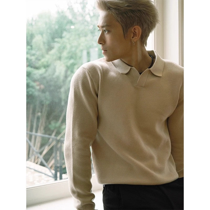 Old Money Style Knitted Sweater Men's Autumn Long Sleeve Outfit