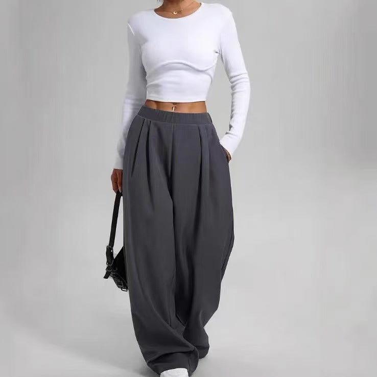 Sporty Casual Pocket High-waisted Women's Pants Loose And Slimming