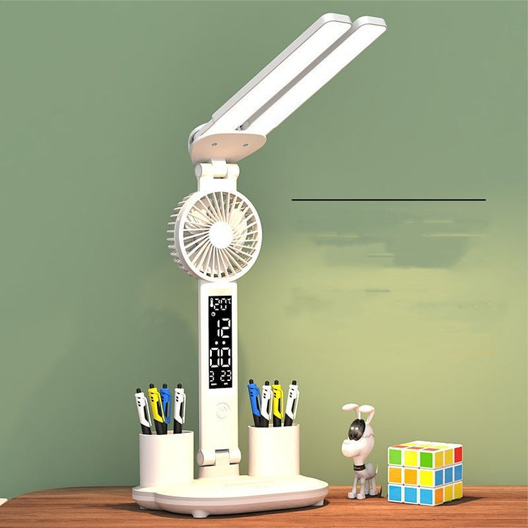 Foldable LED Table Light Eye Protection Multifunction Desk Lamp With Thermometer Calendar Fan Pen Holder Study Reading Fan Light TRENDFLOW