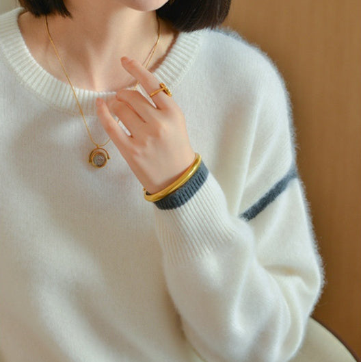 Women's Crew-neck Contrast-color Knit Loose Sweater